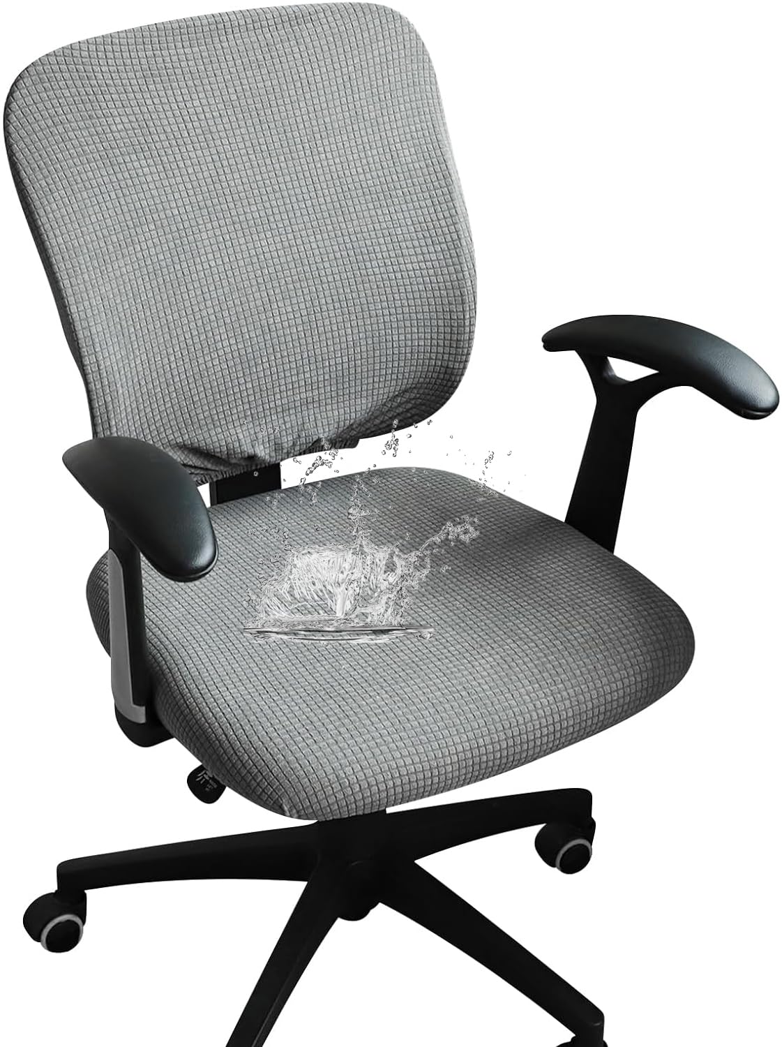 FORCHEER Desk Chair Back and Seat Cover 2 Pieces Light Grey Jacquard Stretch Split Office Chair Covers Water Resistant Washable