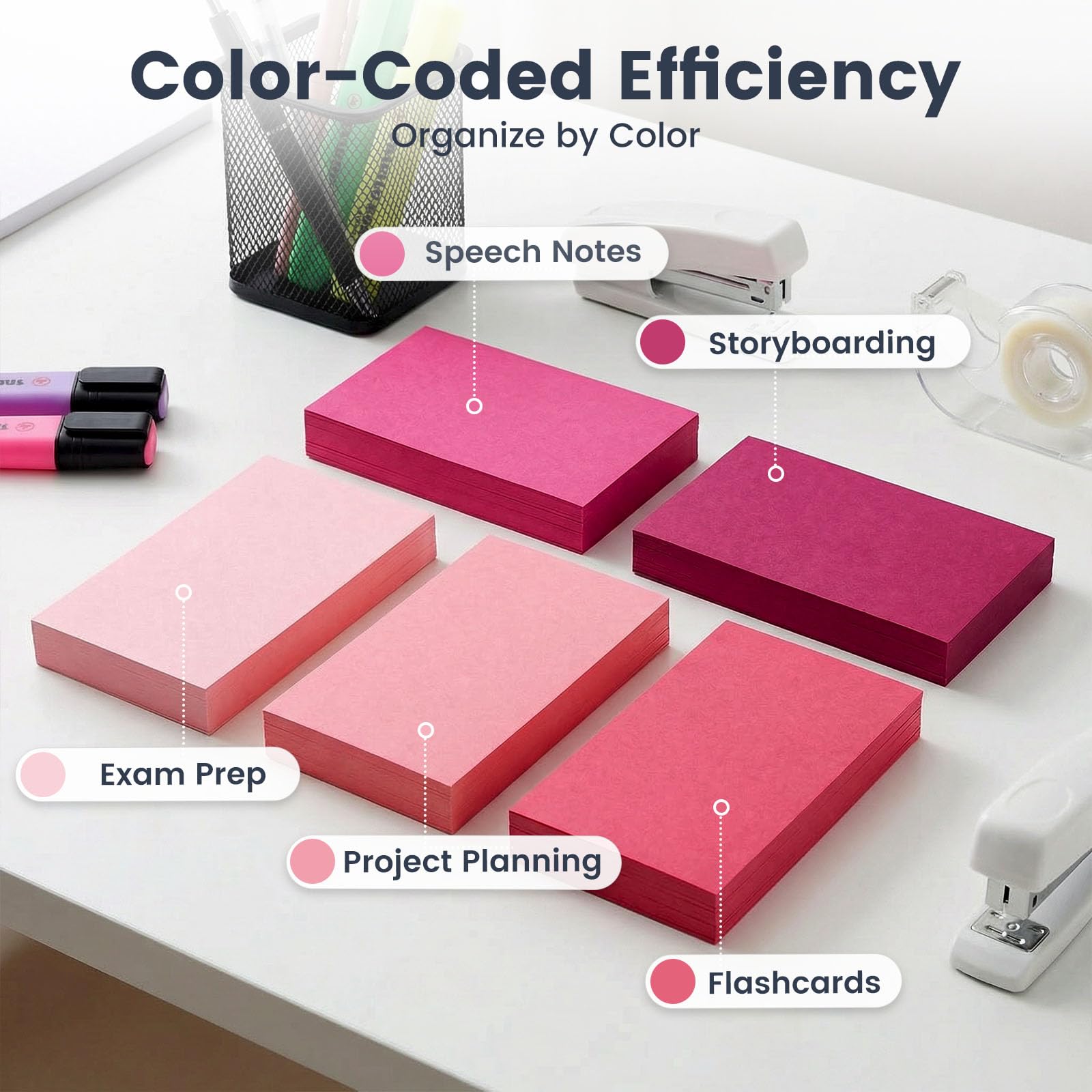 HEYPLACE 300 Count Index Cards 3 x 5 Inch, Pink Flash Cards for Studying, Cute Notecards for Home, Office, Recipe, School, College Supplies, To Do List, 5 Pink Colors