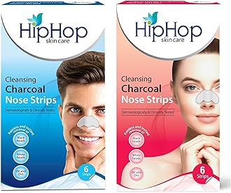 HipHop Skincare Cleansing Charcoal Nose Strips for Men & Women - Blackhead Remover & Pore Cleanser (6 Strips Pack of 2) (12 Strips)