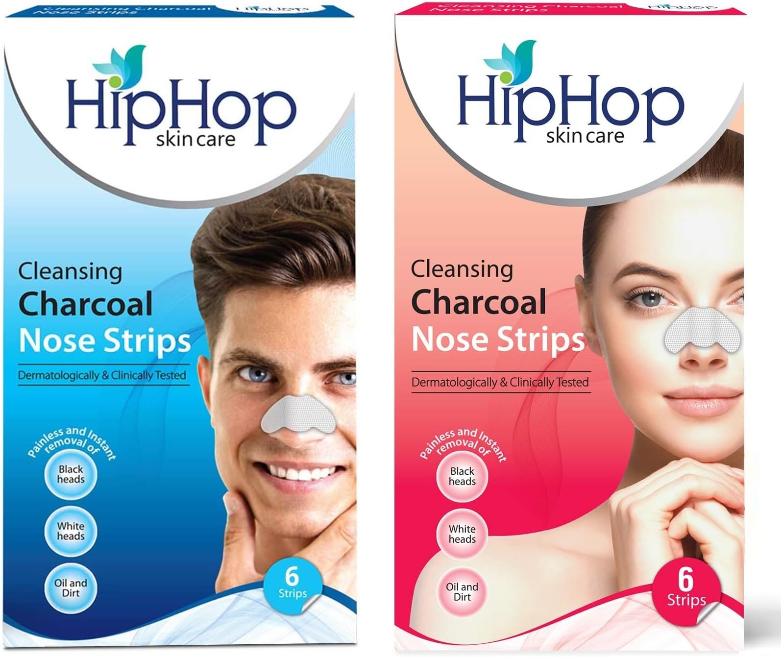 HipHop Skincare Cleansing Charcoal Nose Strips for Men & Women - Blackhead Remover & Pore Cleanser (6 Strips Pack of 2) (12 Strips)