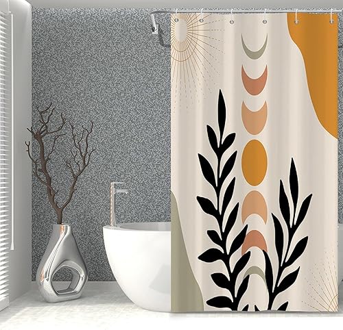 Miniatura 229 de Cortina de ducha de baño con temática de dinosaurio, cortina de ducha de hojas tropicales de dinosaurio verde con ganchos, cortina de ducha de tela