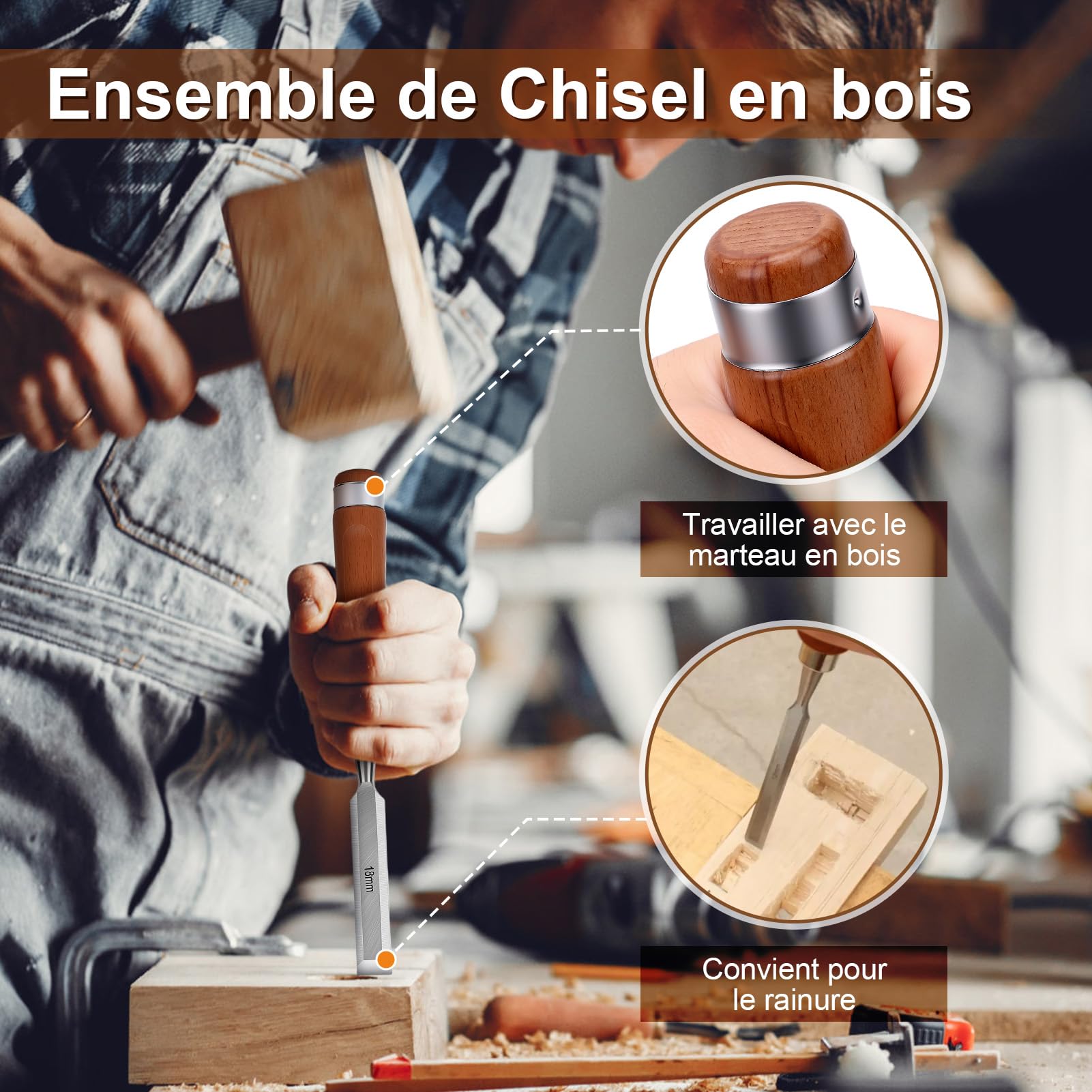 Yosoo Health Gear Jeu de Ciseaux à Bois 1/4-2 Pouces, Ciseaux à Bois avec Guide D'affûtage, Pierre à Aiguiser pour le Travail du