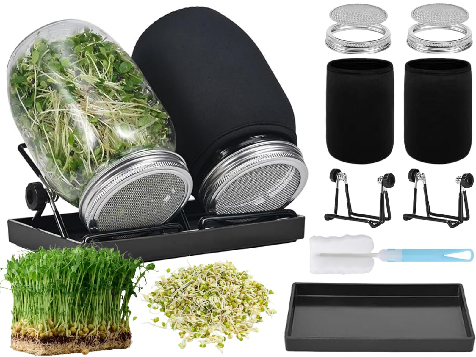 Barattolo Germogliatore Set,Germogliatore,Kit per Germogliare I Semi,Germogliatore in Vetro,Kit di Barattoli per Germogliamento di Semi,Barattoli per Germogliamento di Semi