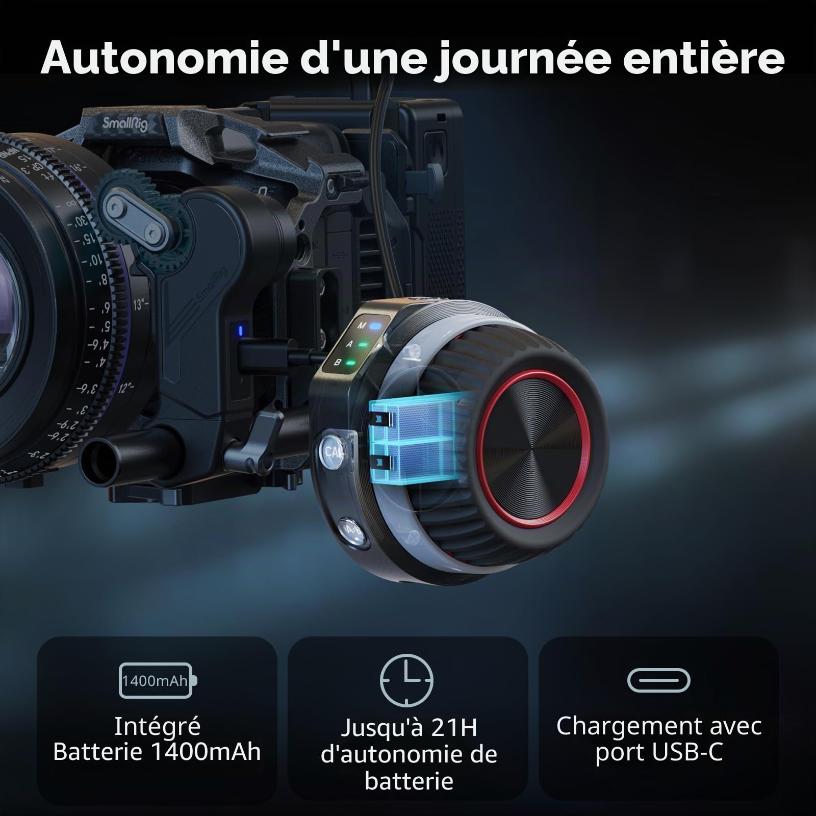SMALLRIG Contrôleur de Volant Sans Fil (Lite) pour Follow Focus, Marquage A/B à une Seule Touche, Autonomie de la Batterie de 21 Heures, Contrôle Simplifié, Légère, Confortable et Compacte - 4295