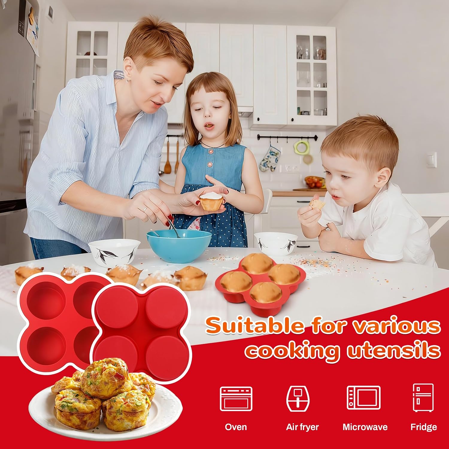 Silicone Egg Bite Molds 2 Pack Air Fryer Muffin Baking Pans Nonstick Silicone Muffin Trays for Baking Mini Muffins Eggs Bites Tart Mini Cupcake Brownie Quiche