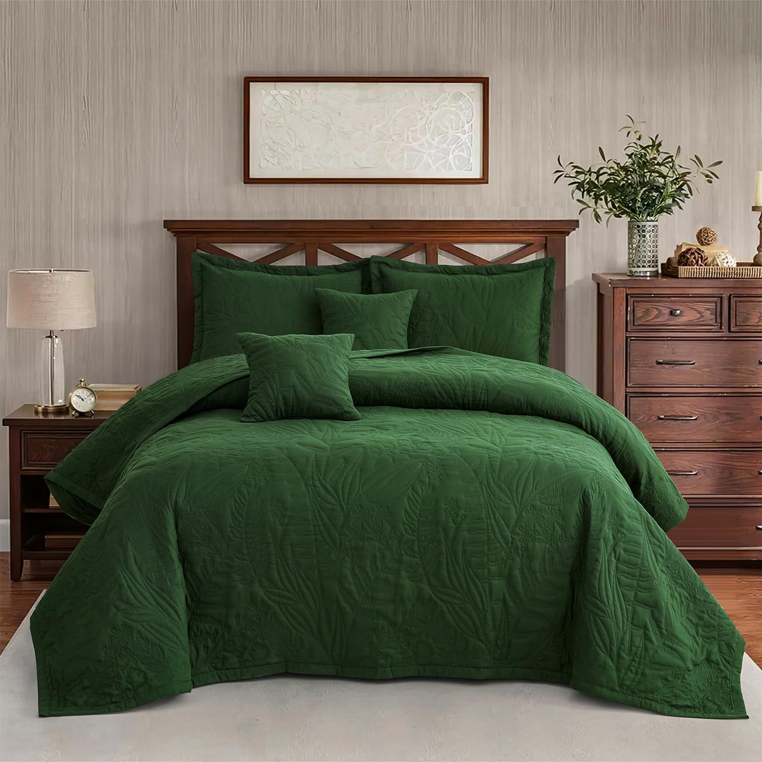 HZ &amp; HY Oversized Queen Bedspreads, Botanical, Olive Green