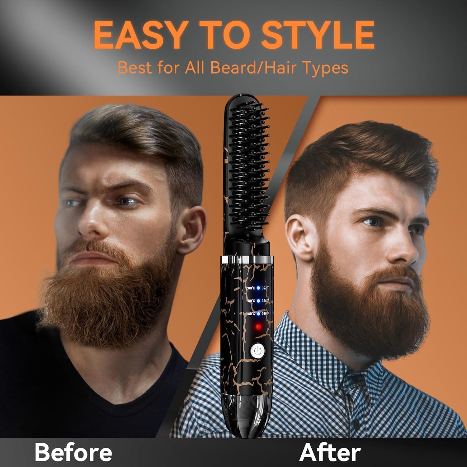 AKJ Lisciante per capelli da barba da uomo senza fili riscaldato portatile mini piastra per capelli con 3 impostazioni di temperatura spazzola per capelli spessi e ricci, kit per la cura del corpo