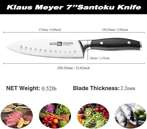 Miniatura 4 de Klaus Meyer Cuchillo Santoku exclusivo de acero alemán de 7 pulgadas de Arcelor