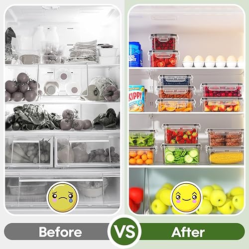 Miniatura 6 de KEMETHY 60 recipientes de almacenamiento de alimentos con tapas (30 recipientes y 30 tapas), recipientes de plástico para organización de despensa y