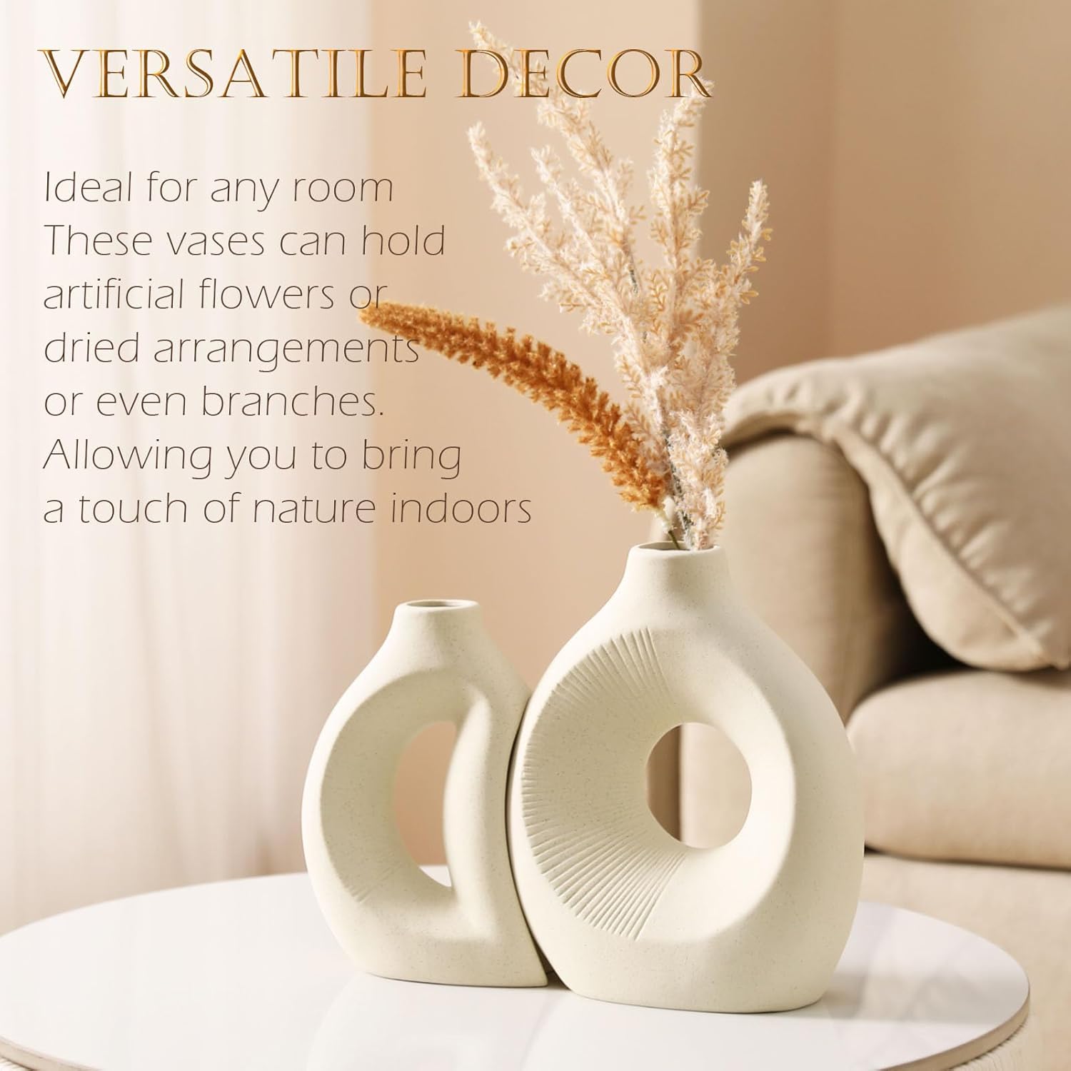 Ceramic Vase Set of 2 - Handcrafted Ceramic Vases for Home Decor & Shelf - Modern Farmhouse Decor for Kitchen, Office, Bedroom & Living Room Decorative Objects for Mantel, Table Centerpieces - Image 2