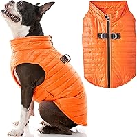 Gooby Puffer Vest Dog Jacket Orange Medium - Ultra Lightweight Water Resistant Windbreaker with Dual D-Ring Leash for Small Medium Dogs