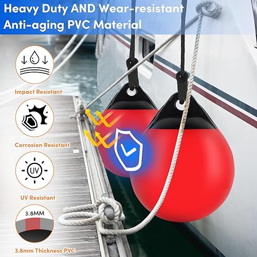 Miniatura 3 de Boat Buoy Ball,10" 12" 15" Dia Vinyl Inflatable Mooring Buoy with Needles and Pump, Fender Ball Round Anchor Buoy for BoatYacht, Round Boat Mooring