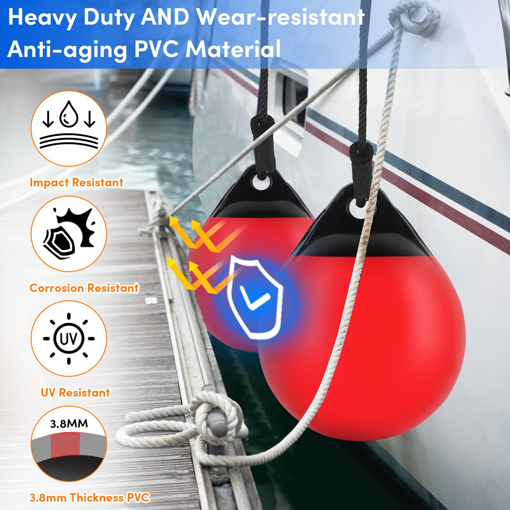 Heavy Duty PVC Boat Ball Round Anchor Buoy Dock Bumper Inflatable Protection Marine Mooring Yellow~p135932807