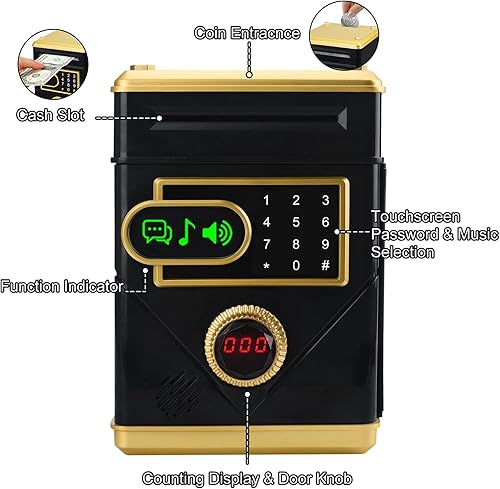 Miniatura 2 de Kendyy Alcancía electrónica con pantalla táctil, caja fuerte para cajeros automáticos, bancos de monedas con contraseña y 10 canciones,