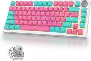 400PRO 75% Wireless Creamy Mechanical Keyboard Pink, Gasket Hot Swappable RGB Gaming Keyboard, Bluetooth/2.4GHz/USB-C Cute Keyboard with Pre-lubed Cream Grey Switches (82 Pink Cyan)