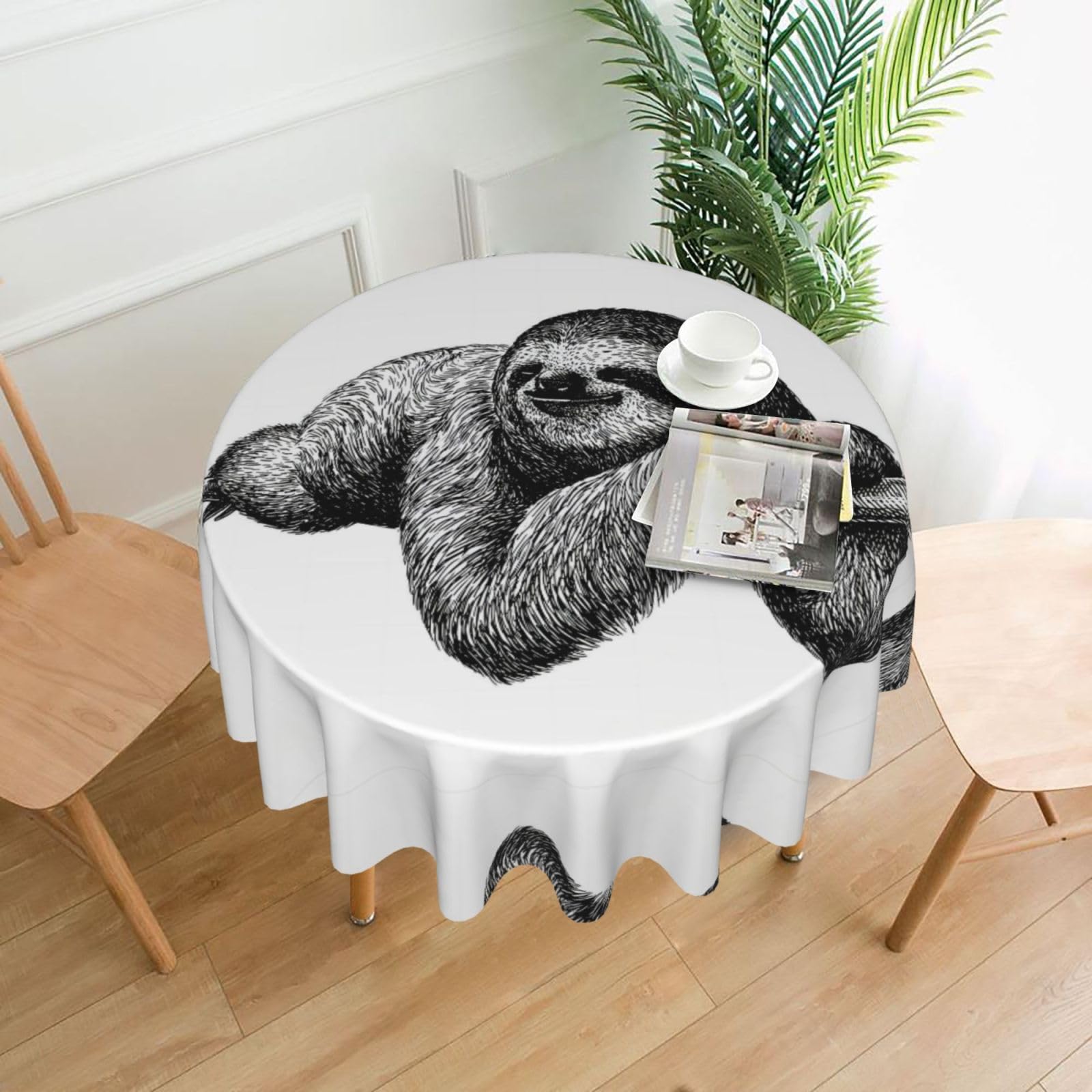 ZHAOUR Sloth Print Round Washable Tablecloth – Table Cover