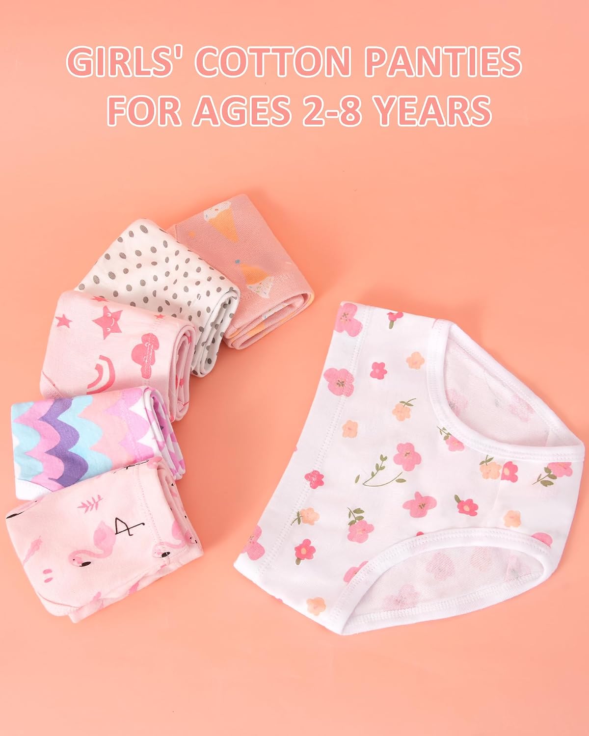 Toddler Girls Underwear Tagless 100% Cotton Panties for 2-8Y