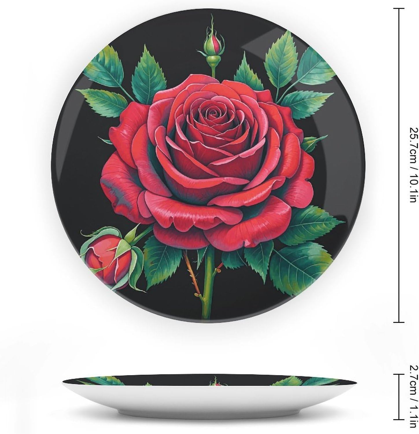 Gothic Rose Ceramic Plate 10inch Decorative Bone China Wall Hanging Ornament Plates Bohemian Style Dinner Plate with Display Stand Cabinet Display Plates for Home Art Decor