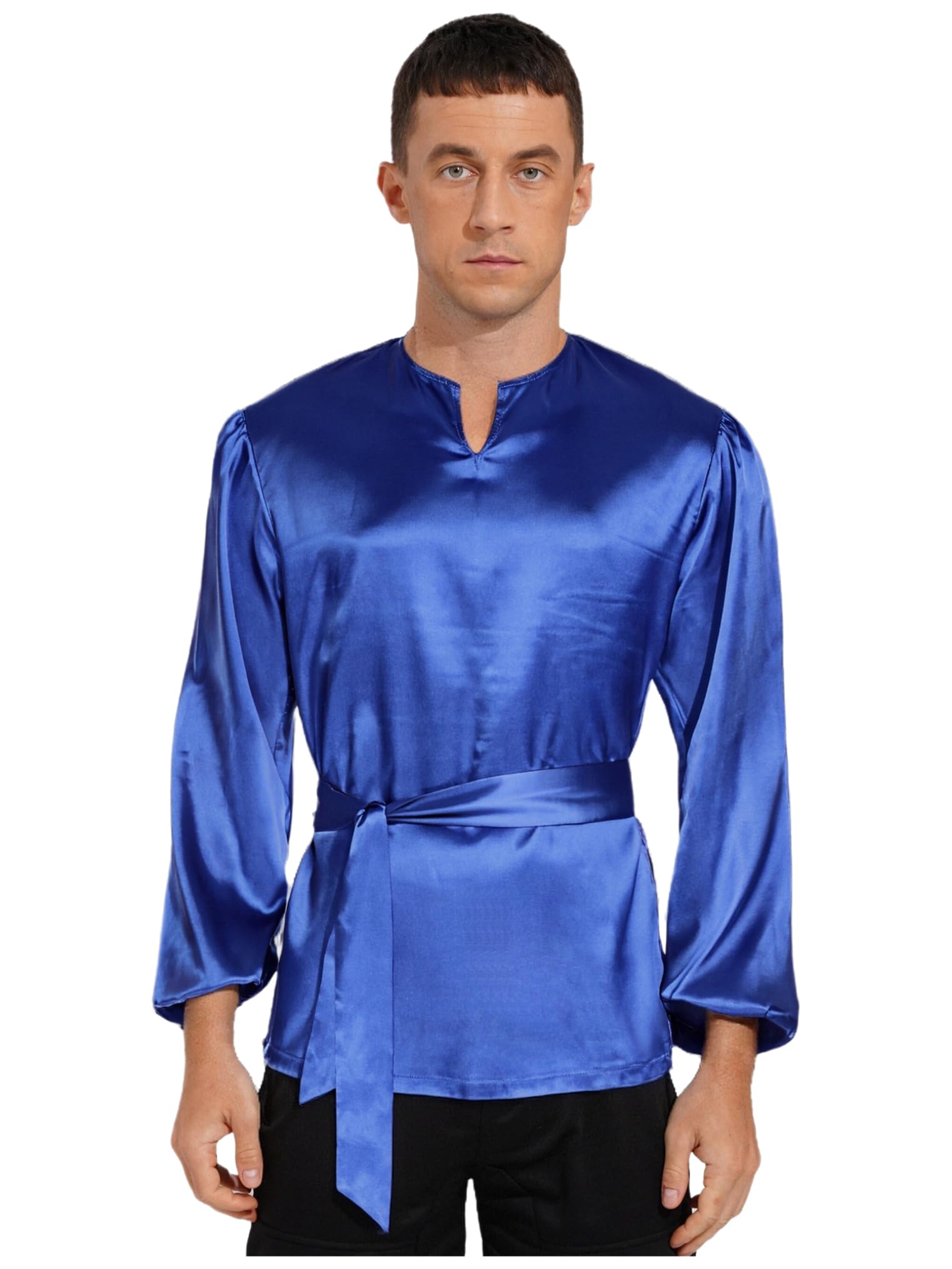 Freebily Camisa Cura De Clero De Manga Larga para Hombre Camiseta con Cinturón Manga Larga Camisa De Baile Litúrgica De Alabanza