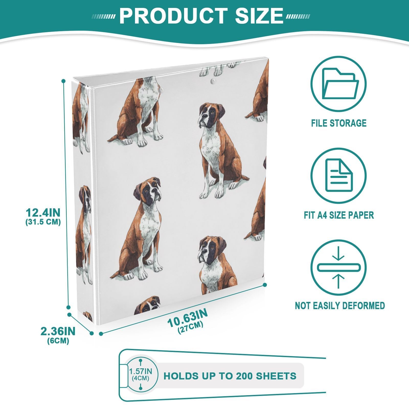 Kcldeci Hardcover 3-Ringbuch für Papier in Briefgröße, lustiger Boxer-Hund, 3,8 cm, runde Ringe, Ordner-Organizer für Schule/Büro, 2 Stück