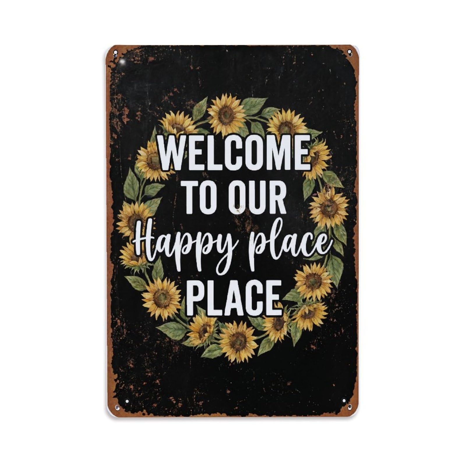 Welcome To Our Happy Place Farmhouse Entrance Metal Tin Sign Plaque Wall Decor for Cafe, Club Bar, Office, Home Garden Metal Poster 8x12Inch