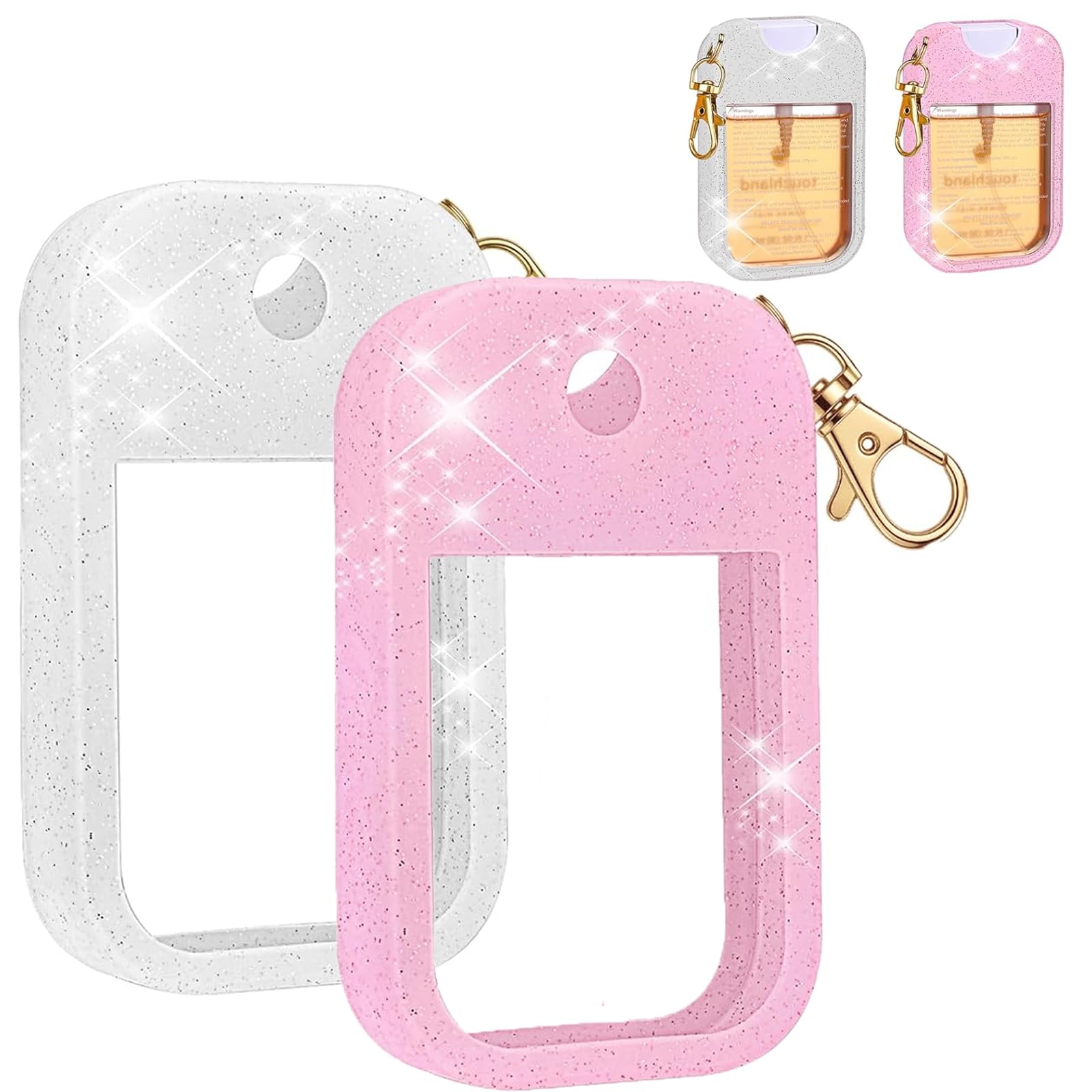 Hotcho 2Pcs Hand Sanitizer Bottle Compatible with Touchland Spray 1Fl Oz/30ml,Silicone Case with Keychain,Suitable for Travel and Portability (Pink and White)