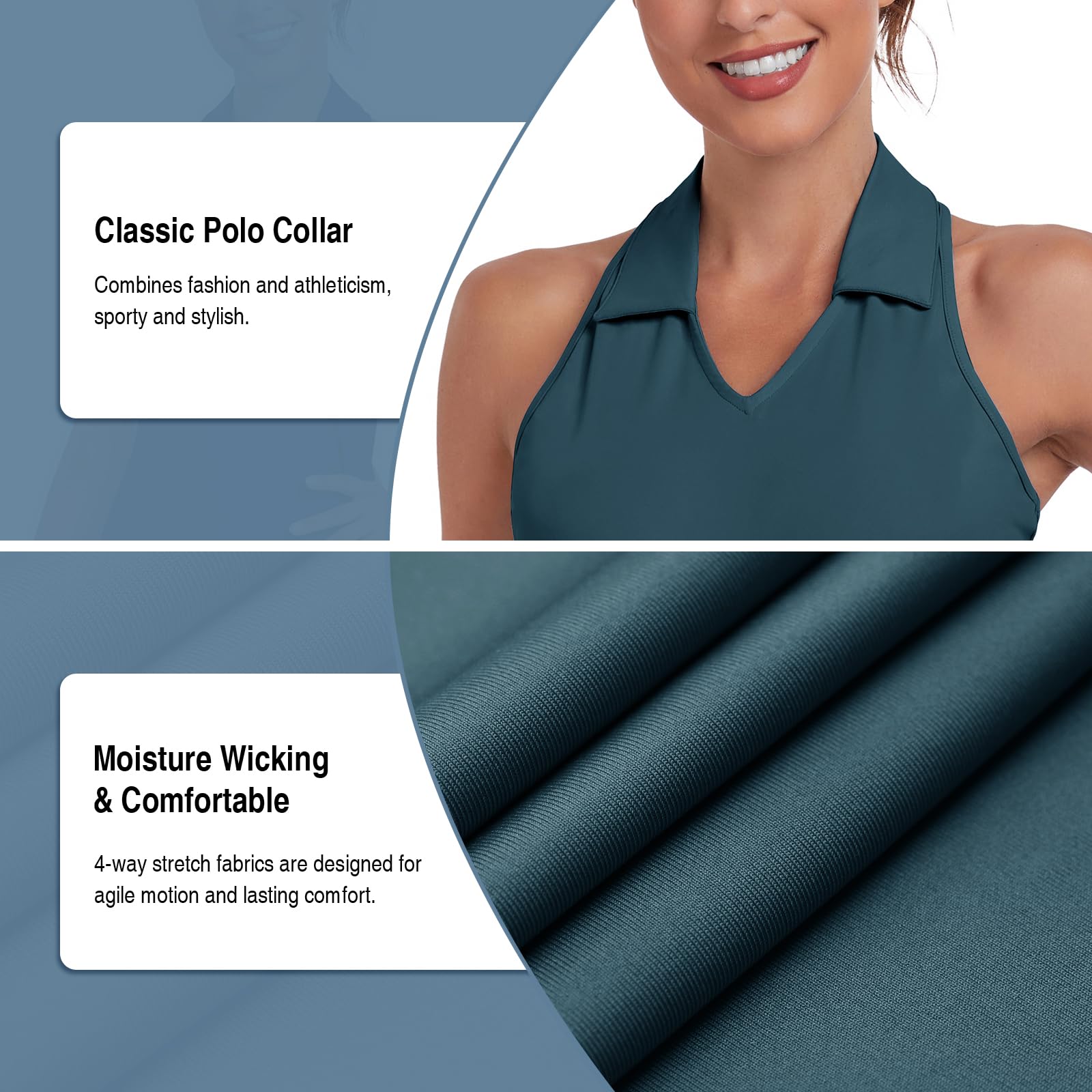 Soneven Vestido de tenis para mujer sin mangas con pantalones y cremallera 1/4