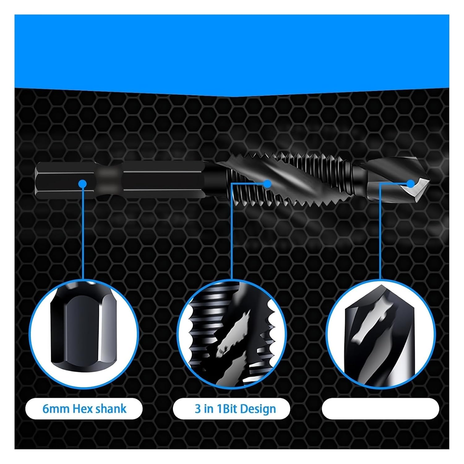 6Pcs Drill Tap & Bit Set, 3-in-1 M3-M10 Metric (1/4" Hex Shank) Tapping Tool Kit, DIY, Automotive