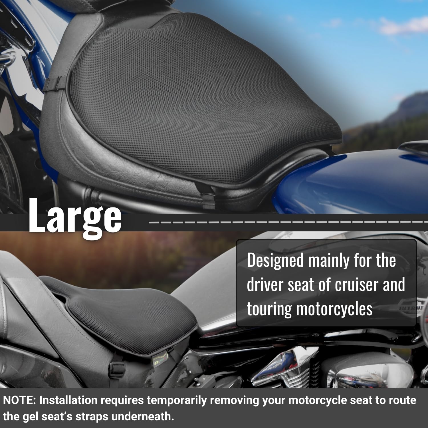 GEARS X-Tender Motorcycle Gel Seat Pad For Main Rider Seat Comfort