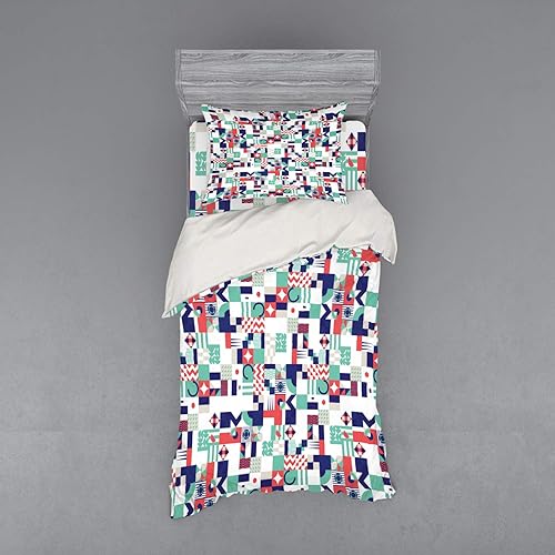 Ambesonne Mid Century Duvet Cover Set, Rich Contemporary Mosaic of Funky and Pastel Shapes, 3 Piece Bedding Set with Sham and Fitted Sheet, Twin Ambesonne Mid Century Duvet Cover Set, Rich Contemporary Mosaic of Funky and Pastel Shapes, 3 Piece Bedding Set with Sham and Fitted Sheet, Twin