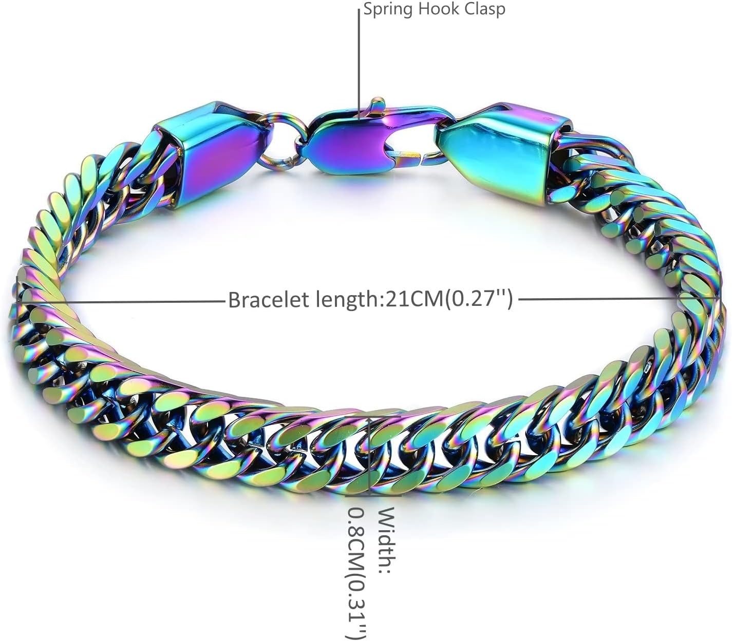 Minimalist Stainless Steel Rainbow Curb Chain Link Chain Bangle Bracelet for Men Women, Spring Hook Clasp, Punk Rock - Image 3