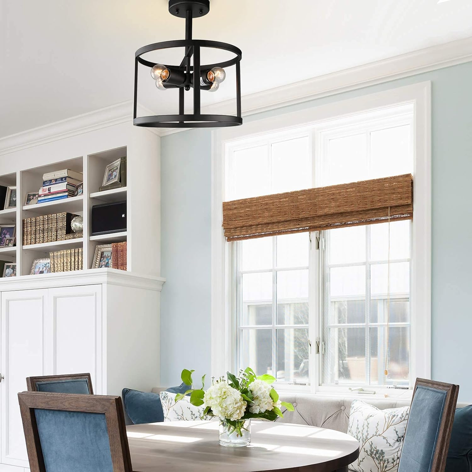 Prоmо 40% оƒƒ LNC Black Semi Flush Mount Ceiling Light, Modern Farmhouse Drum Cage Light Fixture for Kitchen, Hallway, Living Room and Bedroom