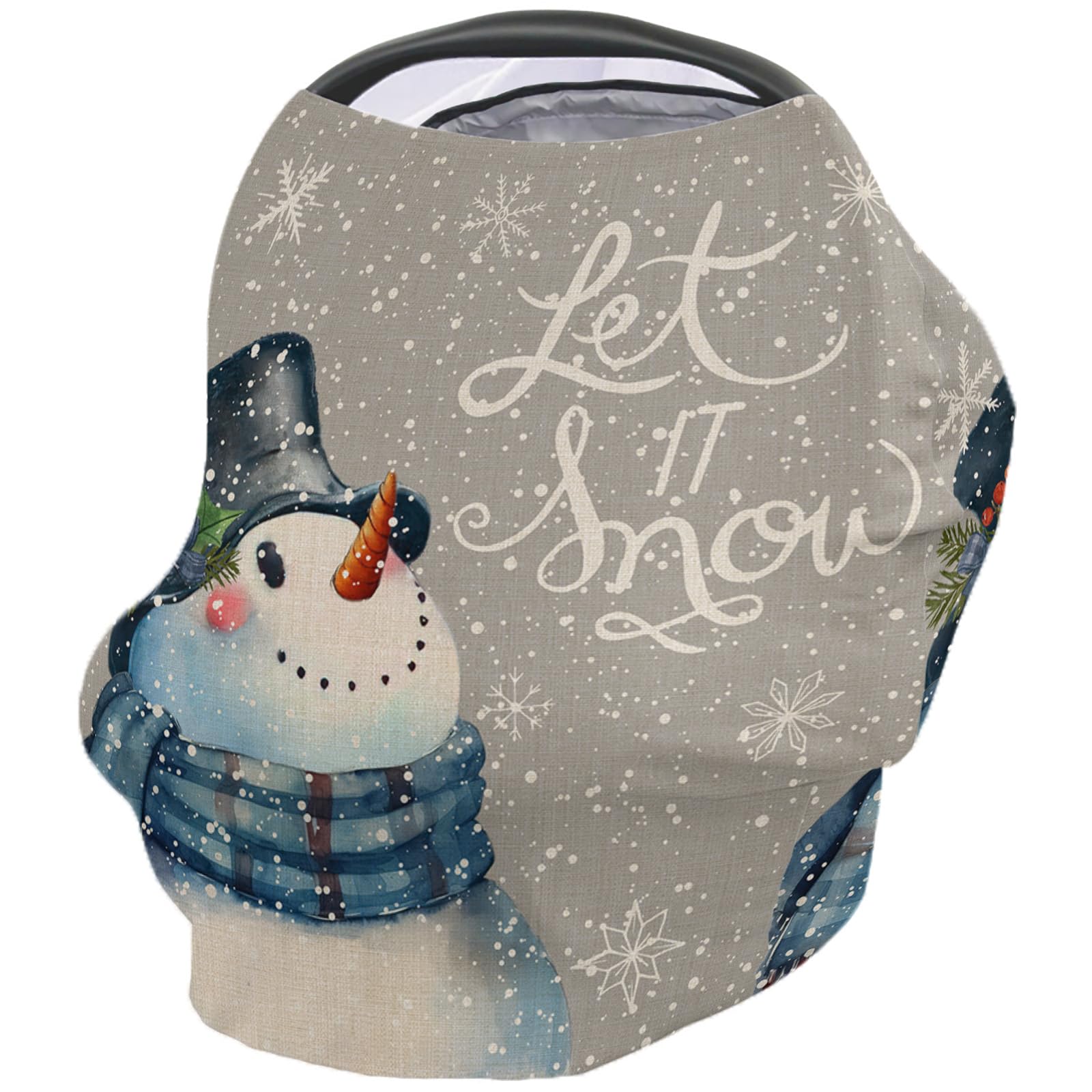 Nursing Cover for Breastfeeding Scarf, Merry Christmas Smiling Snowman Retro Gray Baby Car Covers Super Soft Multi Use for Canopy Shopping Cart Cover Blanket Stroller Cover