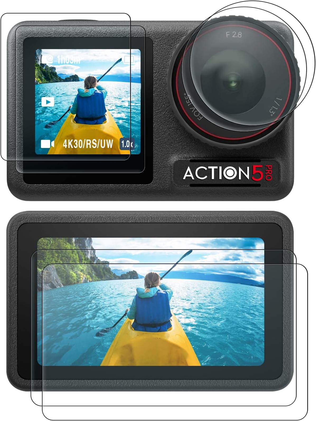 (2 Pack Screen Protector Film for DJI Osmo Action5 Pro, Tempered glass protective film for DJI Action 5 Pro Accessories, Ultra HD, 9H Hardness, Scratch Resistant