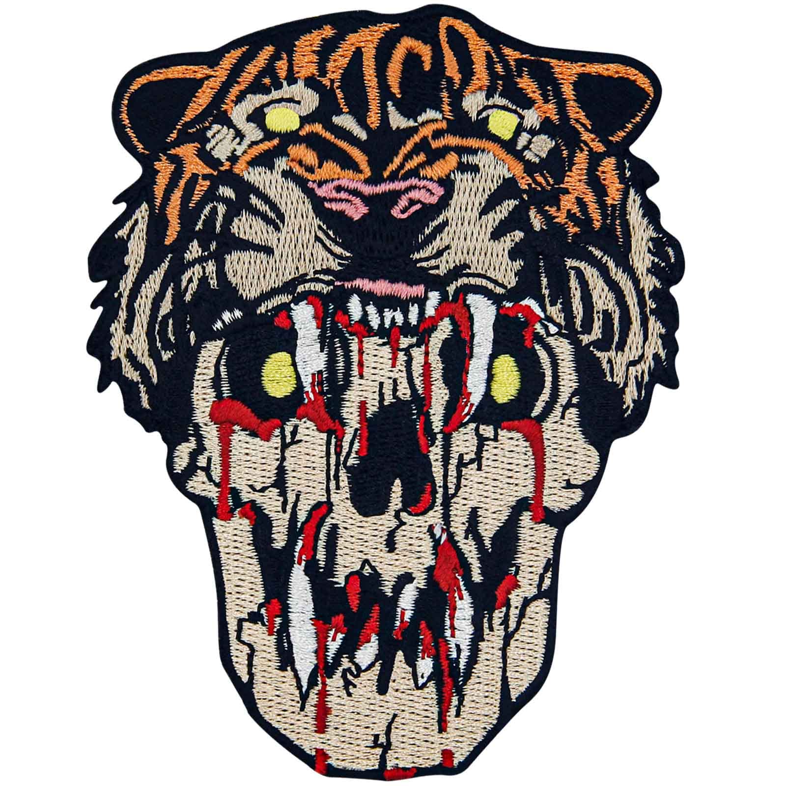 Bloody Skull in the Tiger Mask Patch Embroidered Applique Badge Iron On Sew On Emblem