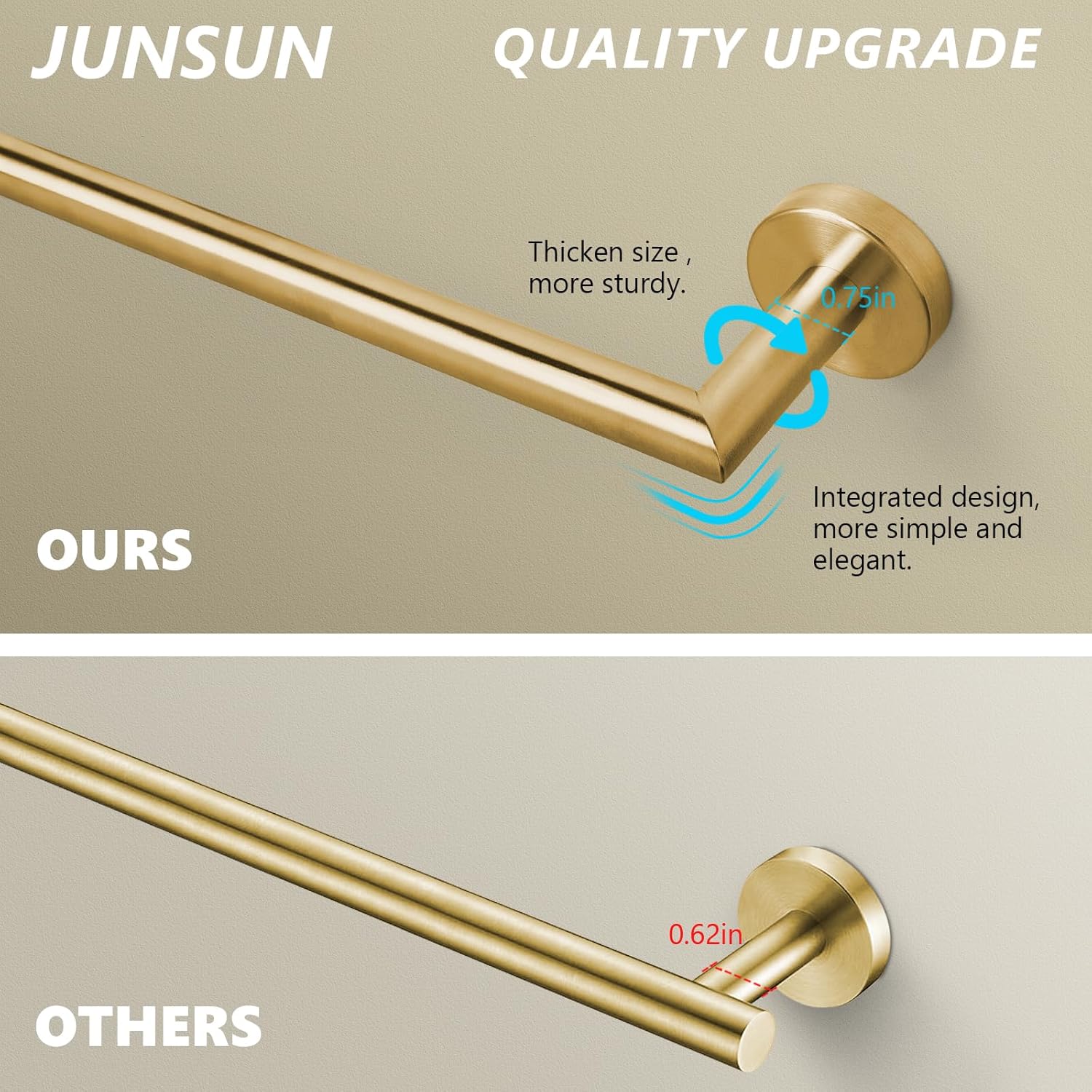 Brushed Gold Bath Towel Bar 18 Inch Bathroom Towel Rack Wall Mounted Towel Holder Modern Home Decor Towel Rod Bathroom Hardware Gold Towel Hanger Towel Rail Towel Shelf Single Towel Bars Brushed Brass