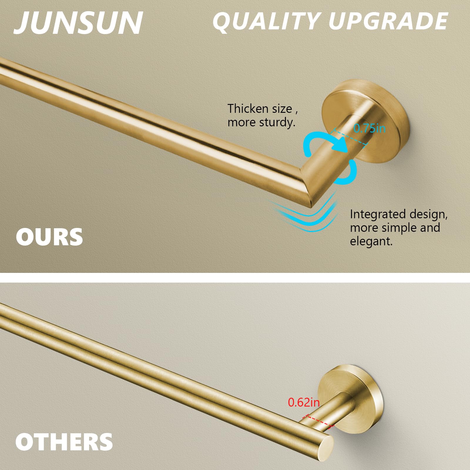 JunSun Handtuchstange 76,2 cm Badezimmer Handtuchhalter Heavy Duty Badetuchhalter Modern Handtuchstange Gebürstetes Messing Handtuchhalter Badezimmer Zubehör Gold Handtuchhalter Edelstahl