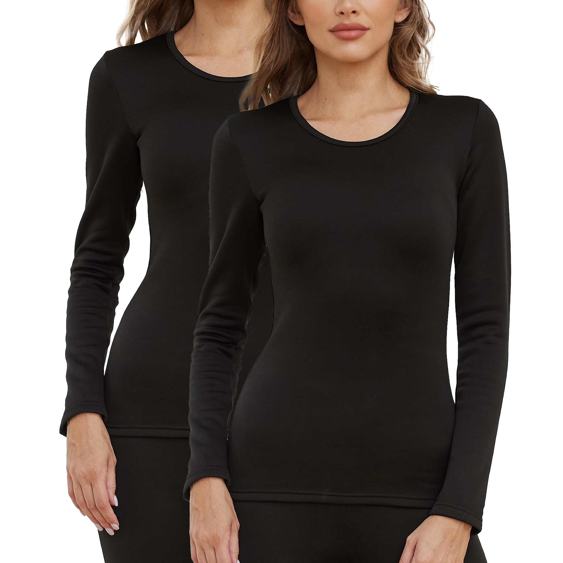 The Essentials Wardrobe Women's 2 Pack Thermal Top 2Pk Tew Long Sleeved Thermal Top - Black - 20-22