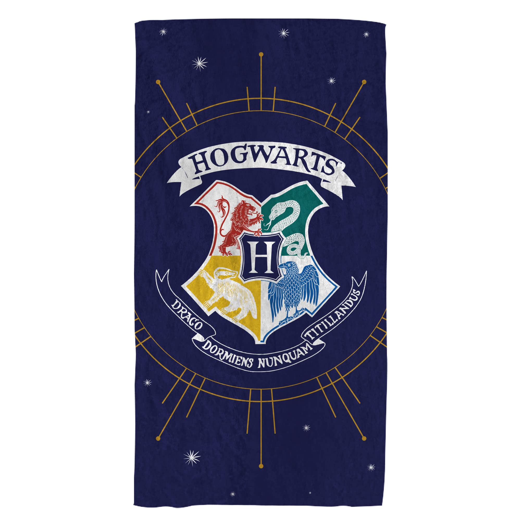 Serviette De Bain Harry Potter Poudlard 75x150 Cm - 100% Coton Velours Bouclette, OEKO-TEX, Bleu Marine