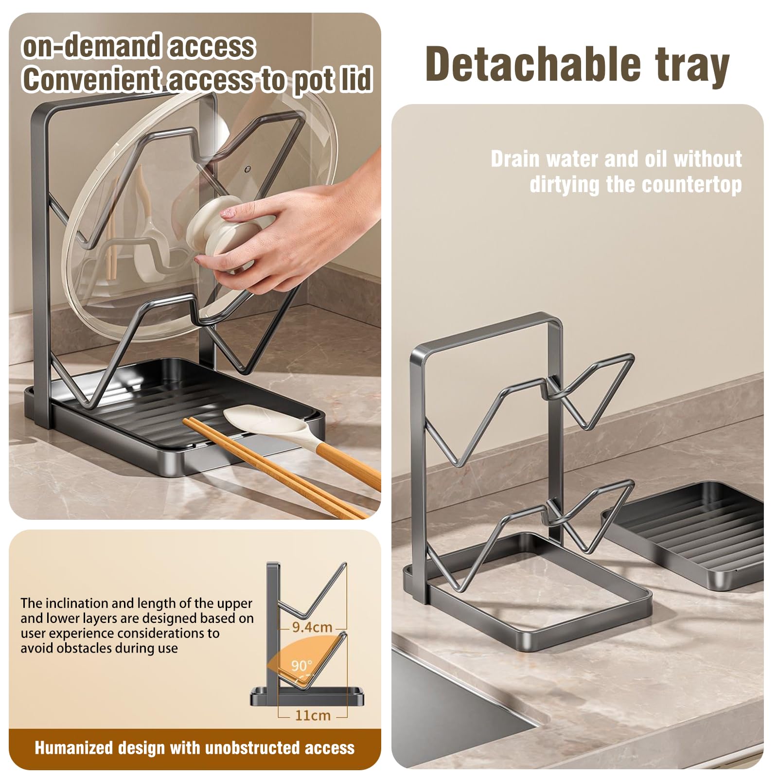 Topfdeckelhalter, Topfhalter Löffelablage Küche, Topfdeckelhalter Küchenutensilien, 2-in-1-Design für Zwei Topfdeckel Deckelhalter, Pot Lid Organizer Holder Für 16-34cm Topfdeckel