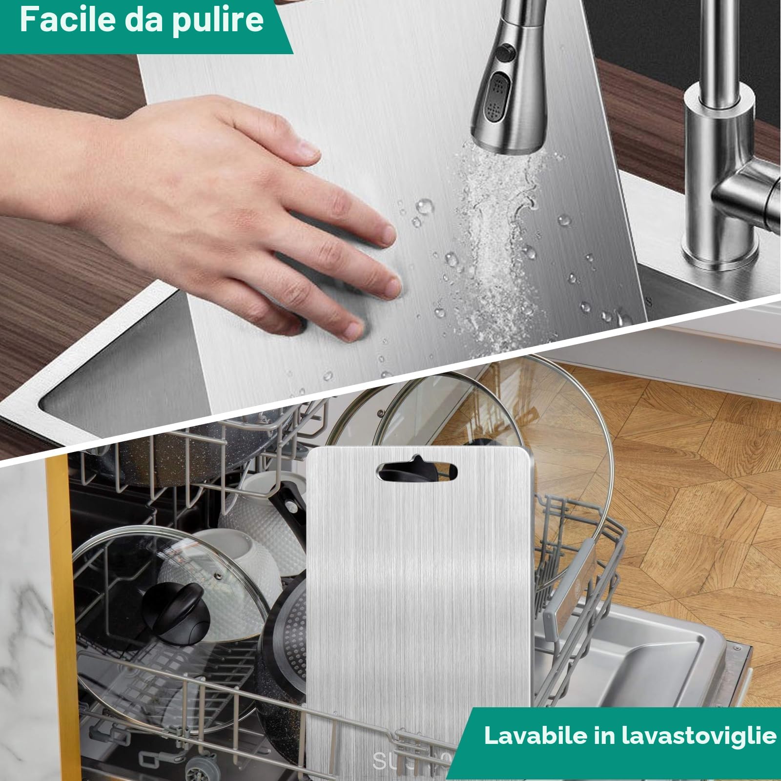2 Pezzi Tagliere Acciaio Inox, Tagliere In Acciaio Inossidabile, Doppio Lato per Alimenti, Tagliera Cucina per Uso per Carne, Frutta, Verdura (34 * 23cm+25 * 15cm)