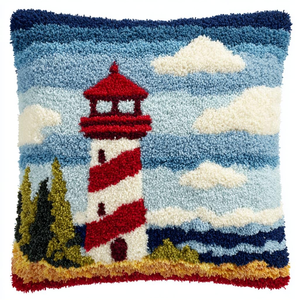 AxiangziK Pre-Printed Latch Hook Pillow Kit,Seaside Lighthouse