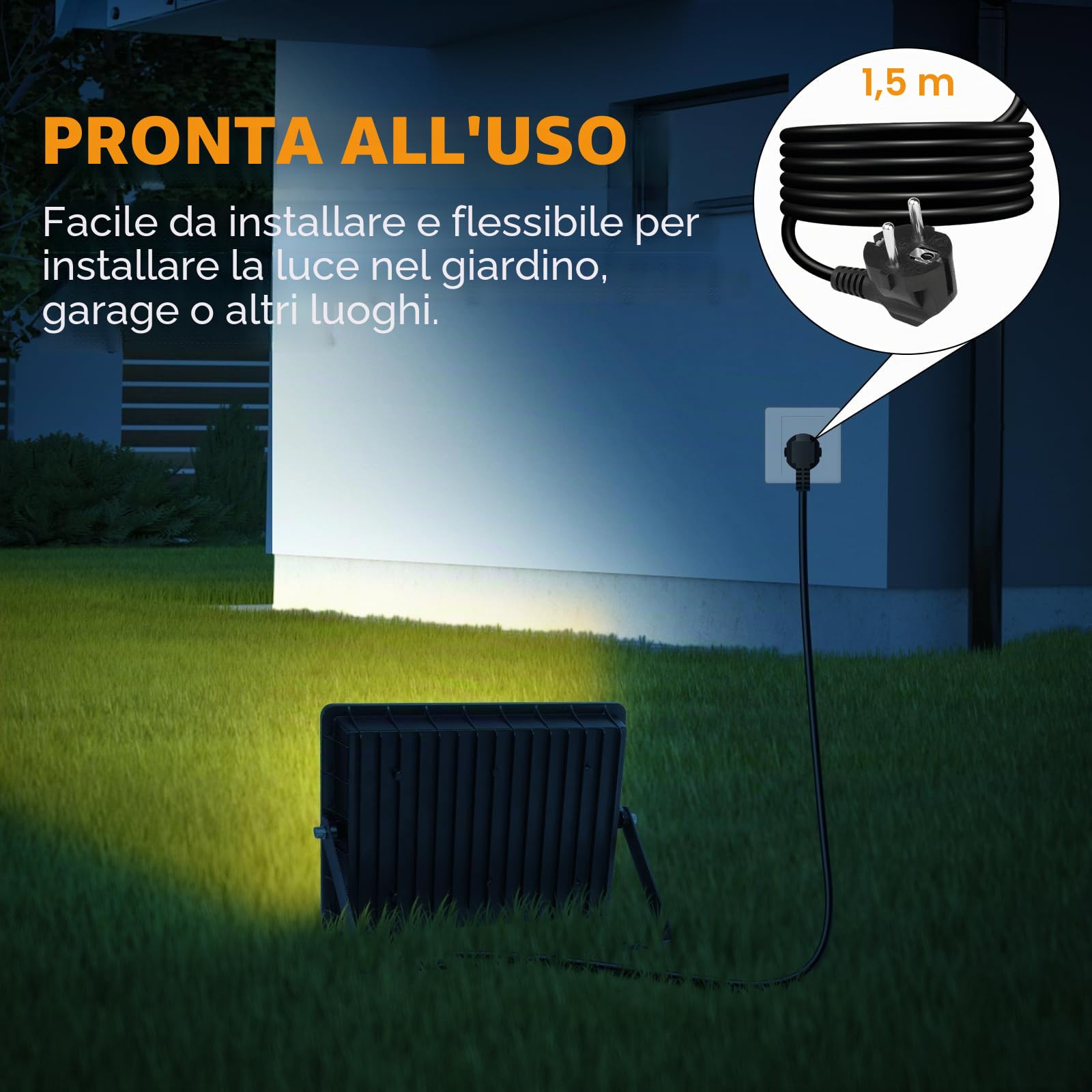 Willpower Faro LED Esterno 200W Faretti LED 3500K Bianco Caldo Con Spina