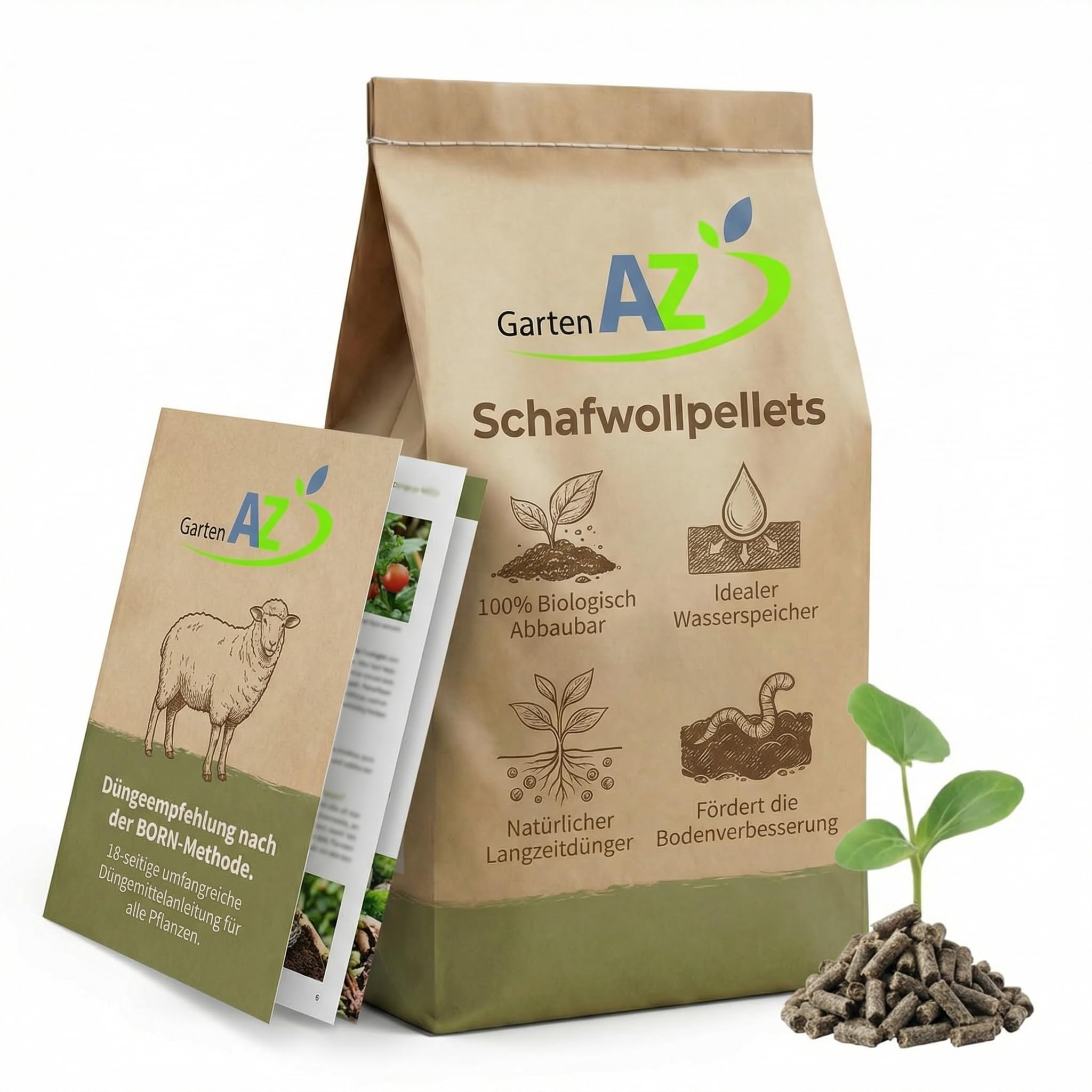 Schafwollpellets – Schafwolle als Langzeitdünger - 4kg - inkl. Dünge-Guide - Schafwolldünger & Naturdünger - Bodenaktivator & Universaldünger - Wasserspeicher für Garten