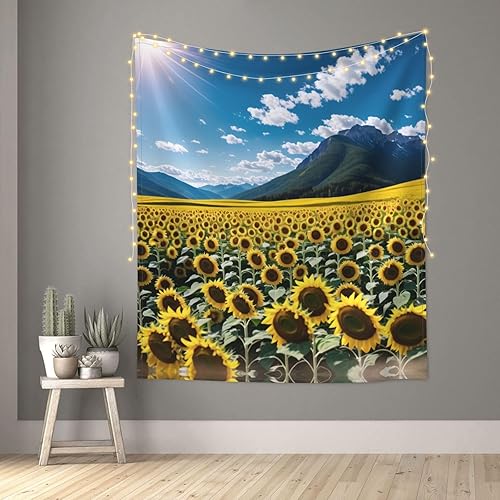 Miniatura 6 de MIXMEY Tapiz fresco y elegante de 60 x 51 pulgadas, girasoles sobre las montañas y los campos, tapiz decorativo de pared para sala de estar,