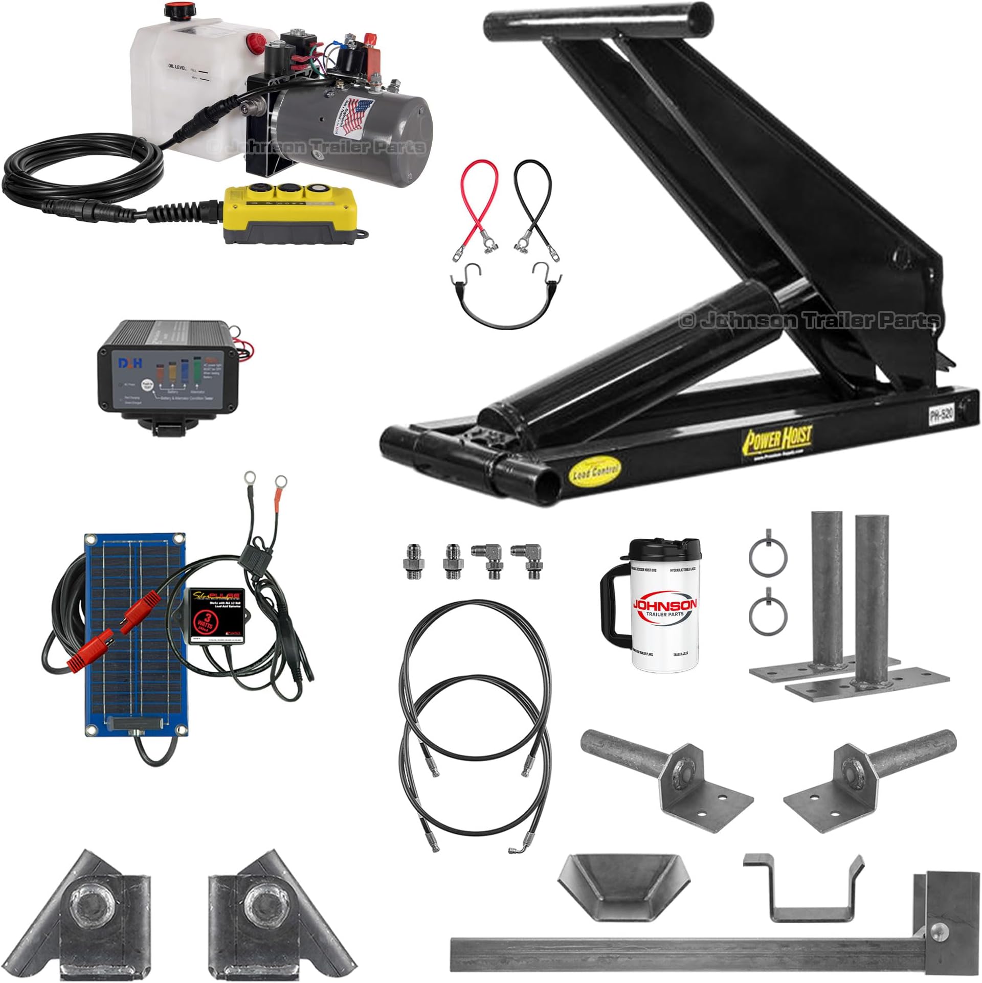 Dexter PH520 Hydraulic Scissor Hoist – 10 Ton (20,000 lb) Dump Trailer Hoist Kit for 12-16 ft Dump Beds | KTI Single/Double Acting Hydraulic Pump | Truck Bed Lift, Scissor Lift - Deluxe Kit