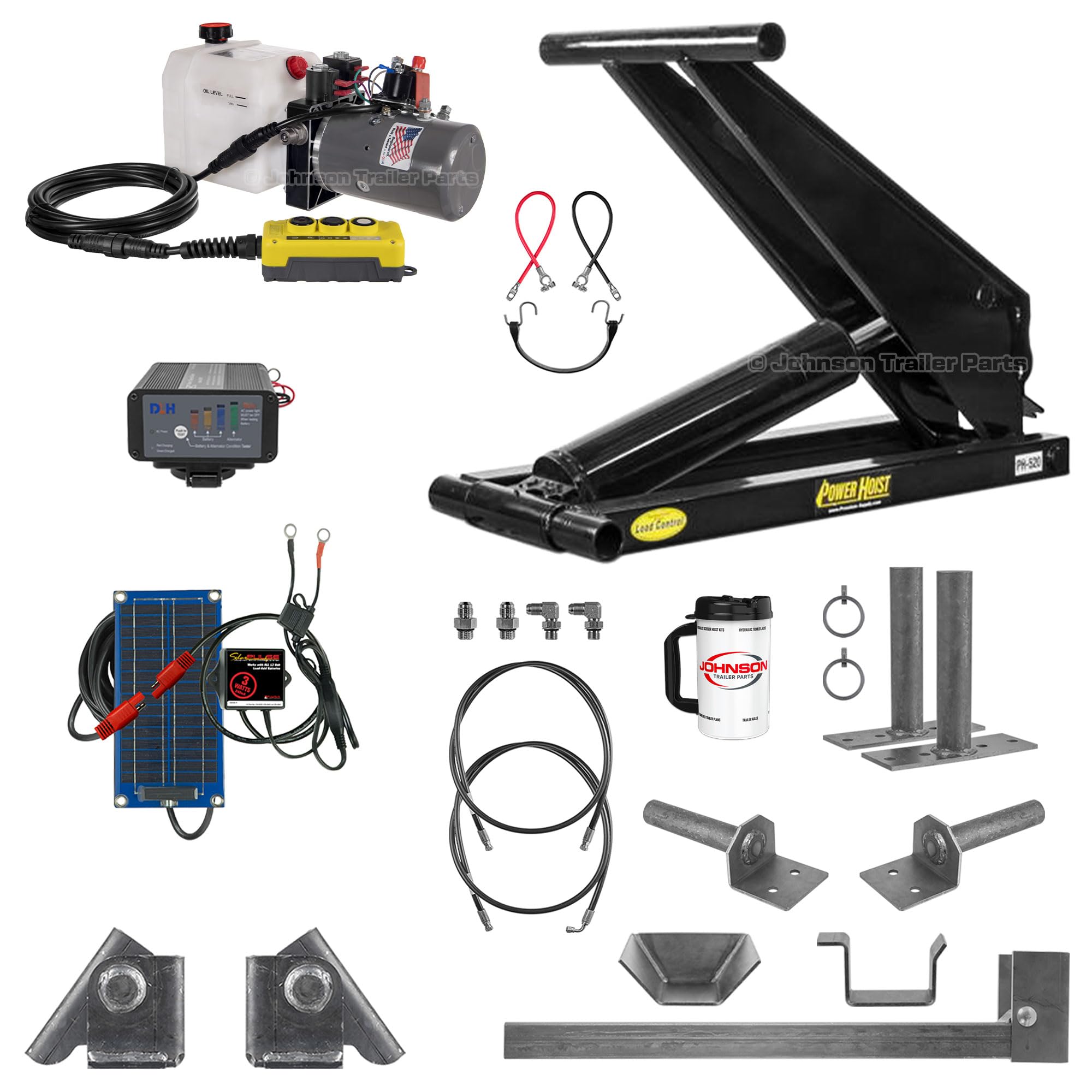 Dexter PH520 Hydraulic Scissor Hoist – 10 Ton (20,000 lb) Dump Trailer Hoist Kit for 12-16 ft Dump Beds | KTI Single/Double Acting Hydraulic Pump | Truck Bed Lift, Scissor Lift - Deluxe Kit