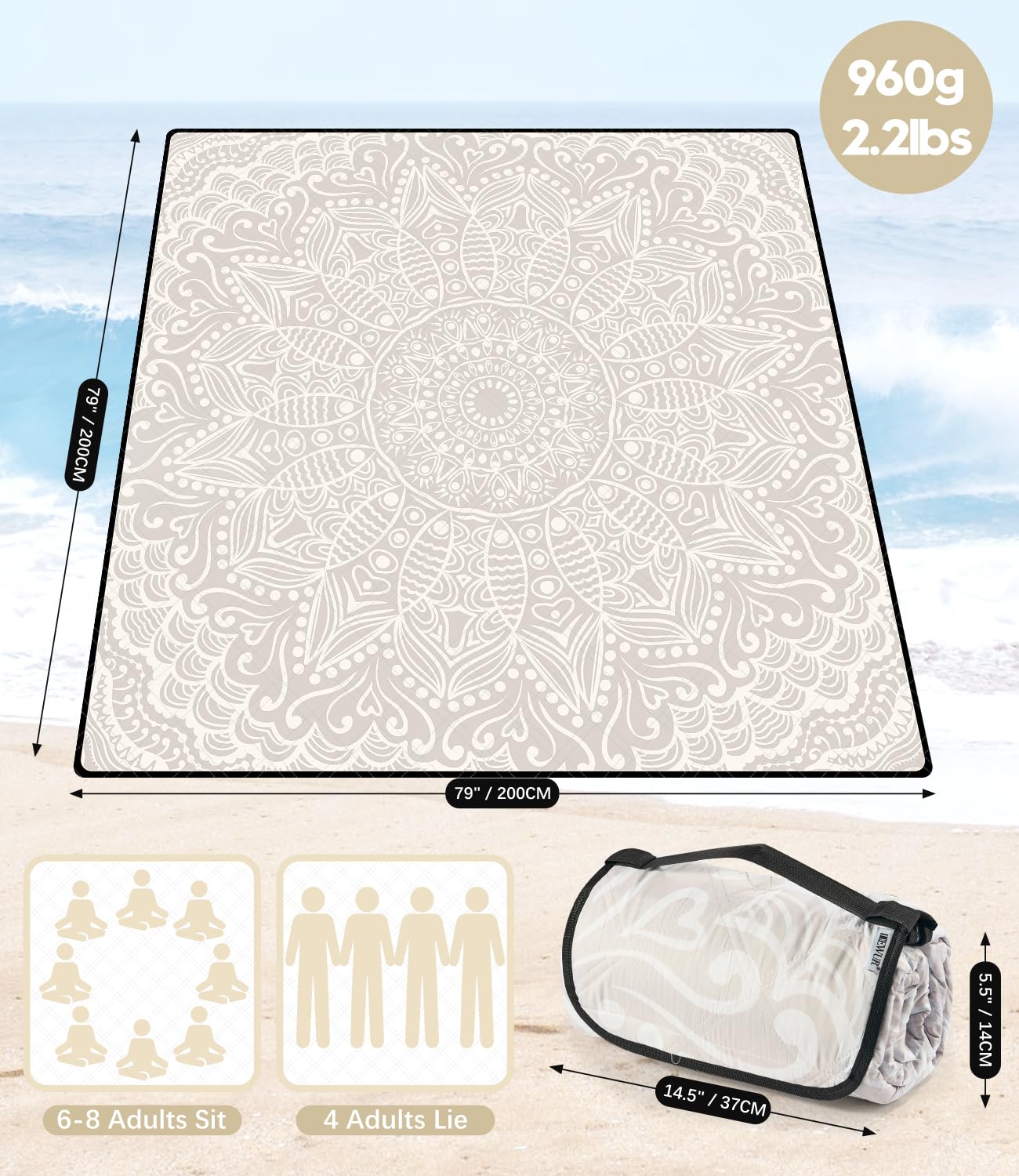 DEWUR Coperta da picnic extra large 200 x 200 cm impermeabile pieghevole
