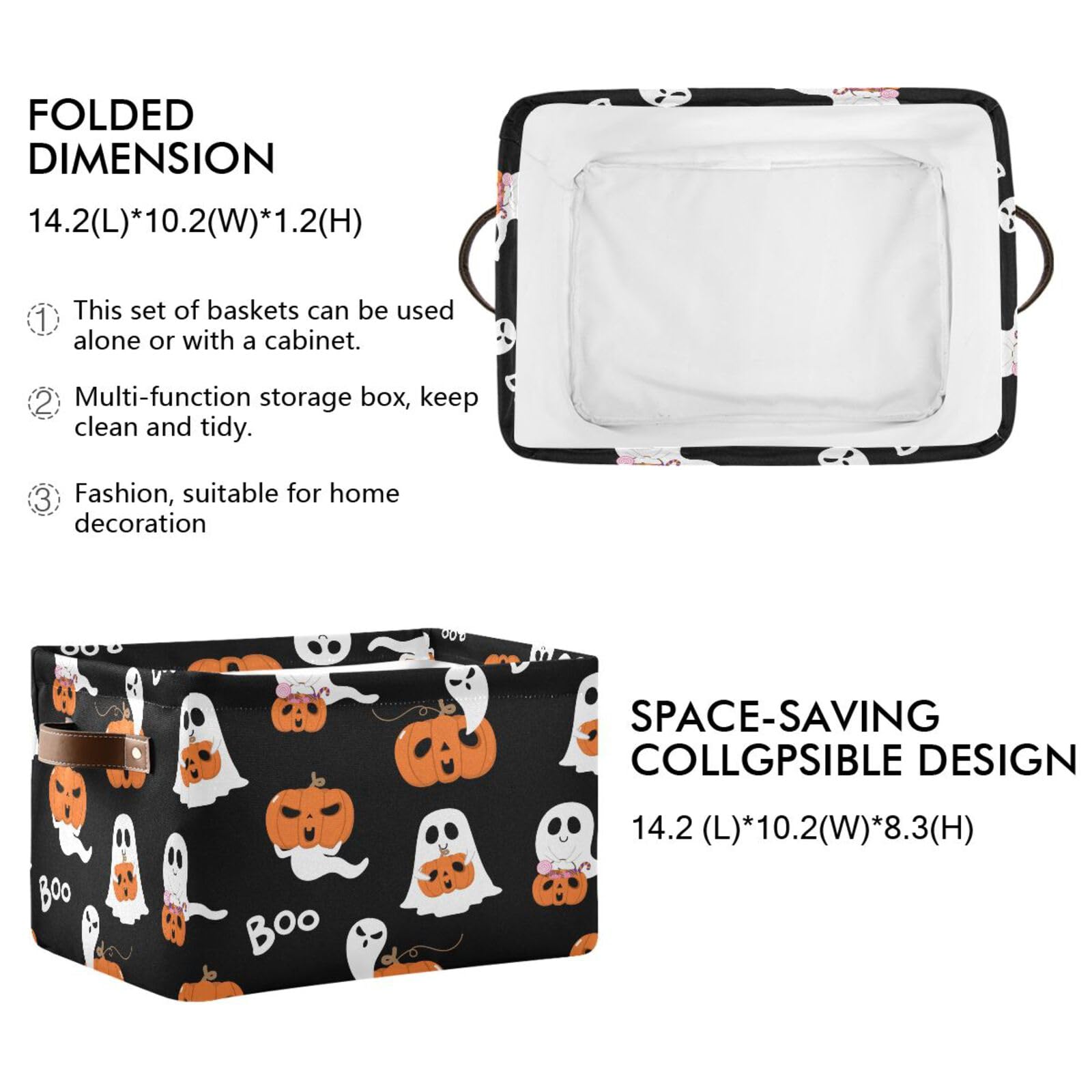 Contenitori portaoggetti con coperchio, motivo Halloween, pieghevoli