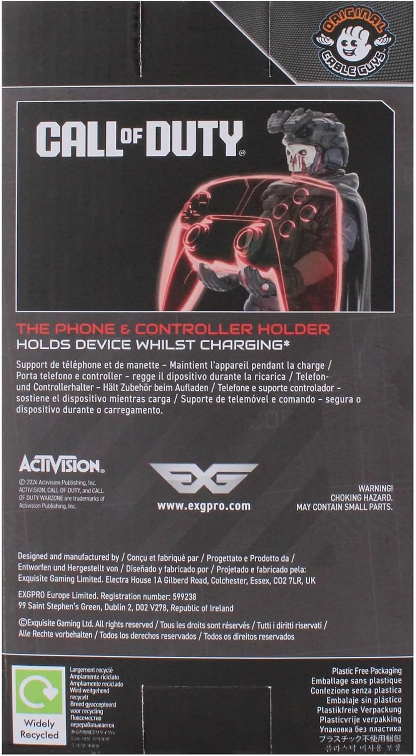 Exquisite Gaming: Call of Duty: Zombie Ghost - Controller originale Cable Guys e supporto per telefono, supporto per dispositivo da collezione, personaggio con licenza ufficiale